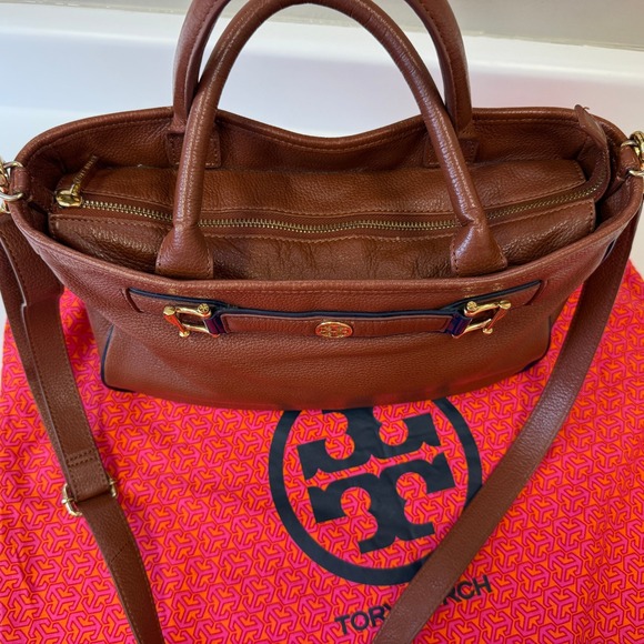 Tory Burch Satchel/Top Handle Bag Brown Bags & Handbags for  Tory Burch Brown Horsebit Pebbled Leather Satchel Crossbody Bag Navy Trim Gold